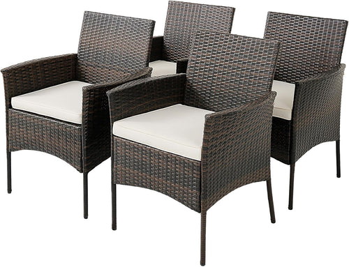 Set of 4 Outdoor Rattan Dining Chairs Cushioned Patio Armchairs Garden