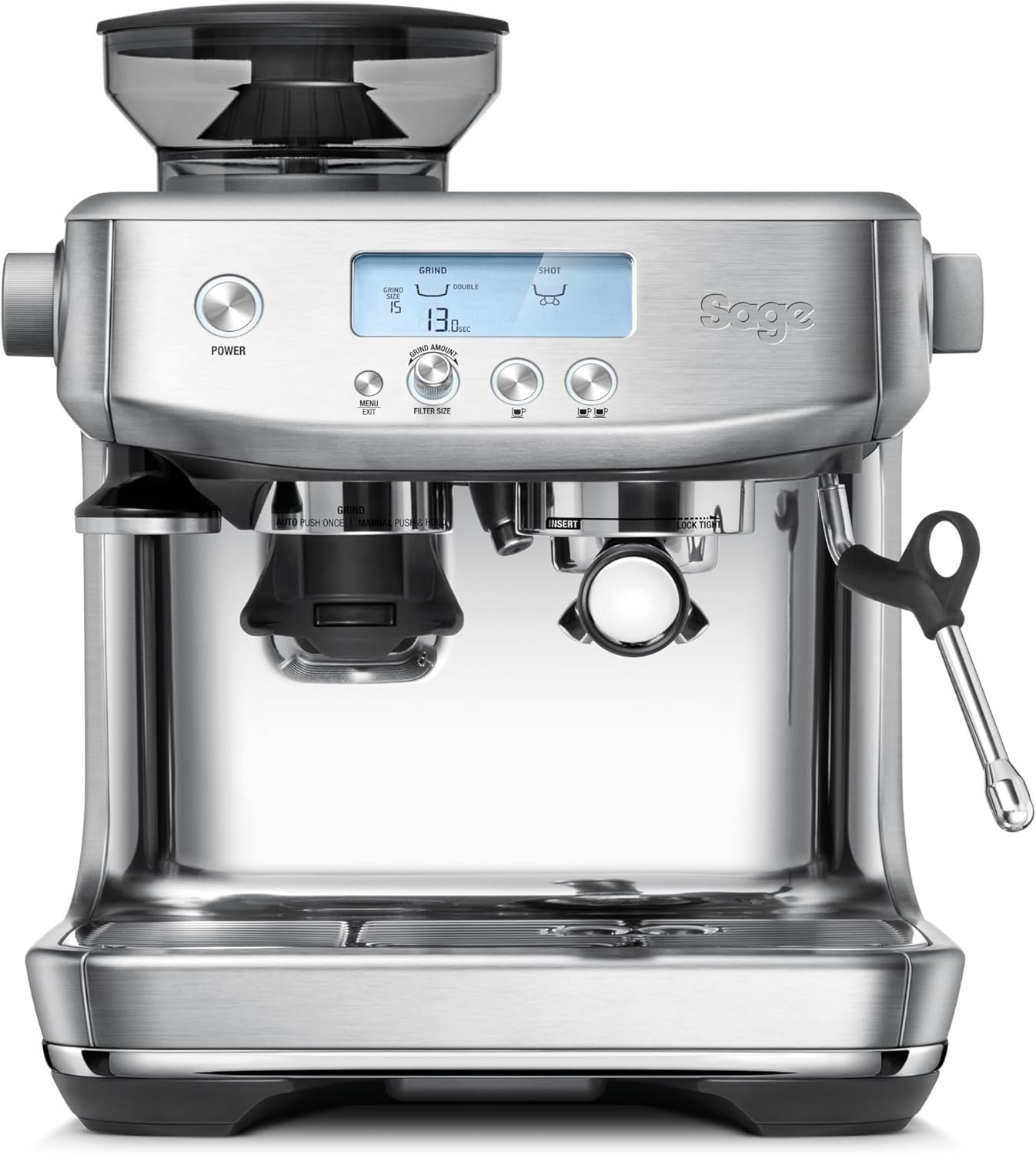 Barista Pro Espresso Machine with Grinder ThermoJet Milk Frother Steel 2L
