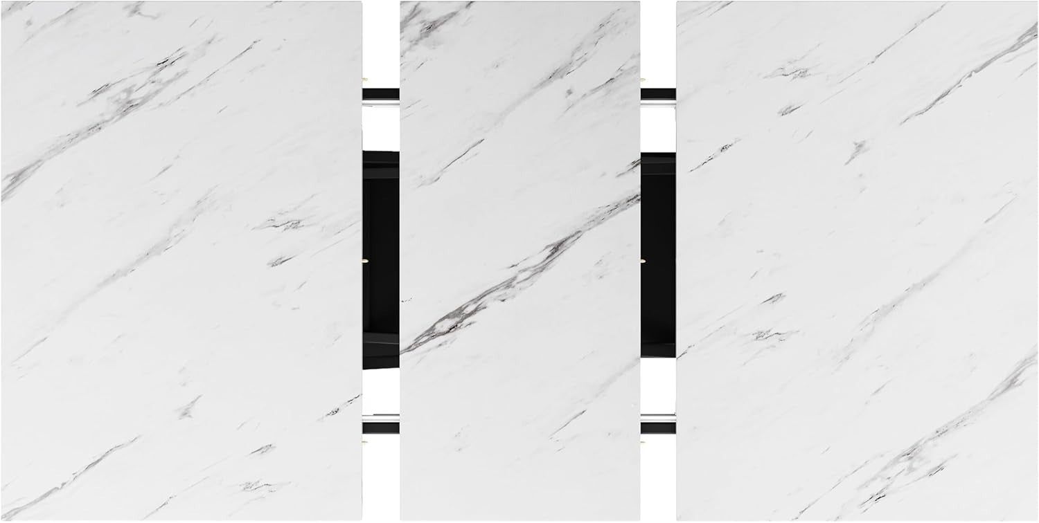 Extendable Marble Dining Table Space Saving 6 Seater Modern Iron Legs