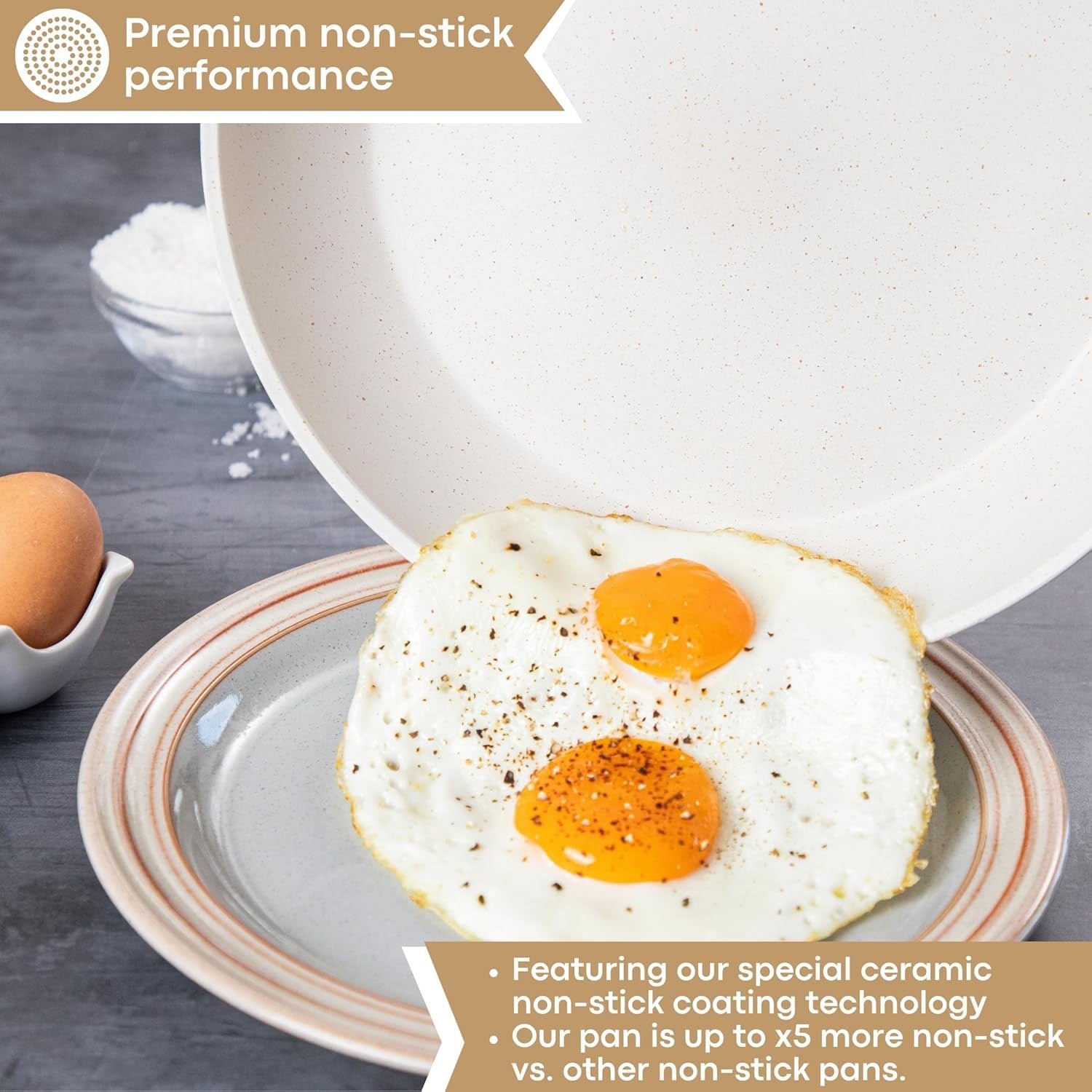 15pcs Cream Granite Non Stick Cookware Set – Induction Pots & Pans with Lids