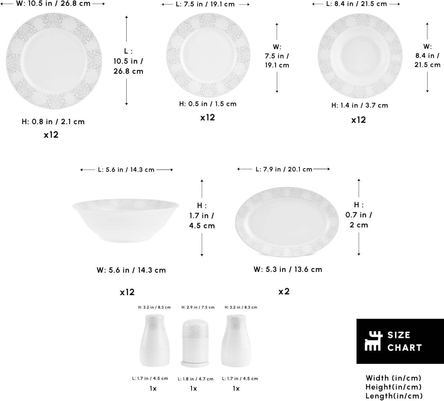 53pc Bone China Dinner Set for 12 White Plates Bowls Elegant Tableware