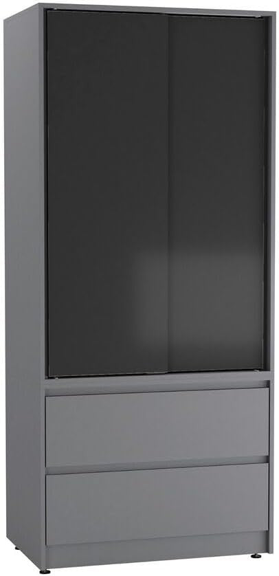 Modern 2-Door Sliding Wardrobe with Drawers, Silent Doors & Adjustable Feet