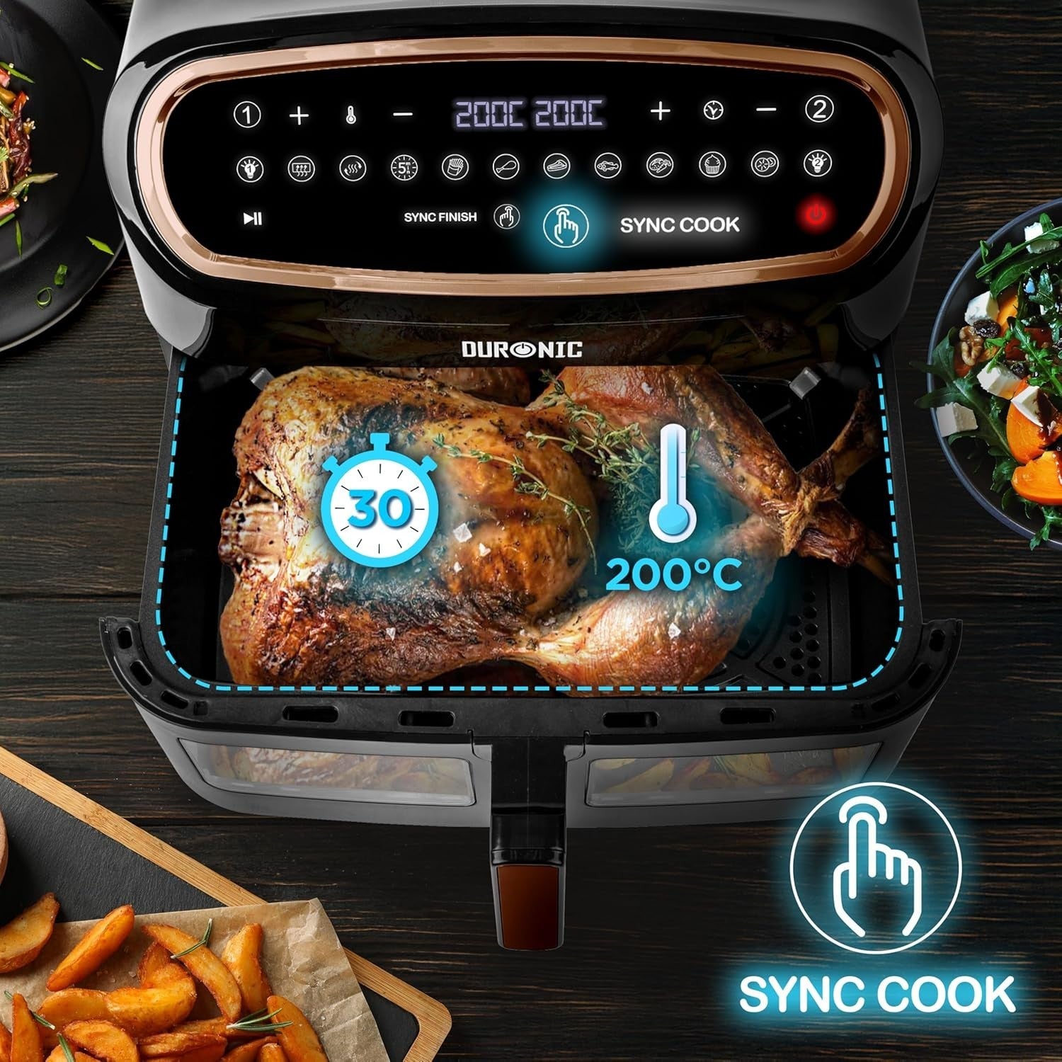 XL Dual-Zone Digital Air Fryer 10L Family Size Viewing Window 2400W Fast Cooking