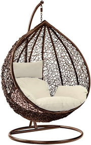 Hanging Rattan Egg Chair Swing with Cushions & Stand – Indoor Outdoor Garden