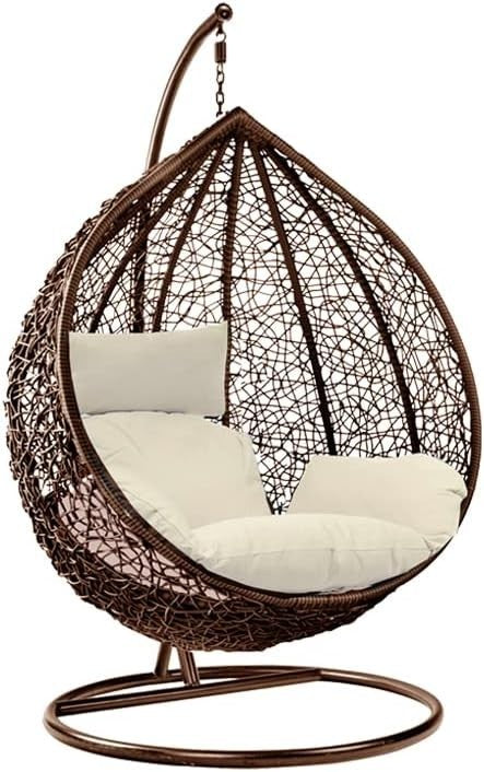 Hanging Rattan Egg Chair Swing with Cushions & Stand – Indoor Outdoor Garden