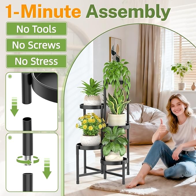 5 Tier Tall Metal Plant Stand Indoor Outdoor Foldable Corner Flower Shelf