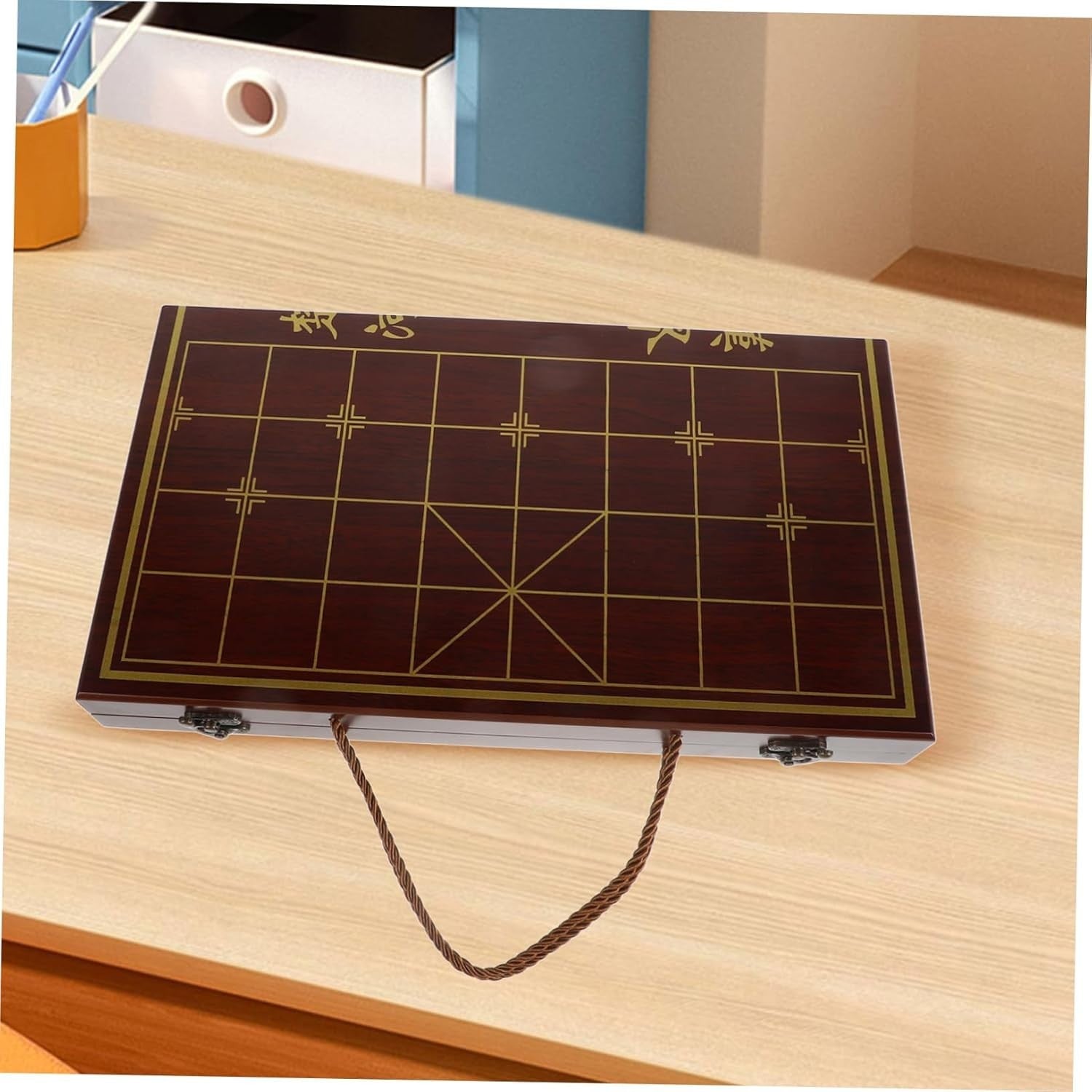 Portable Wooden Xiangqi Chess Board With Storage Box Travel Game