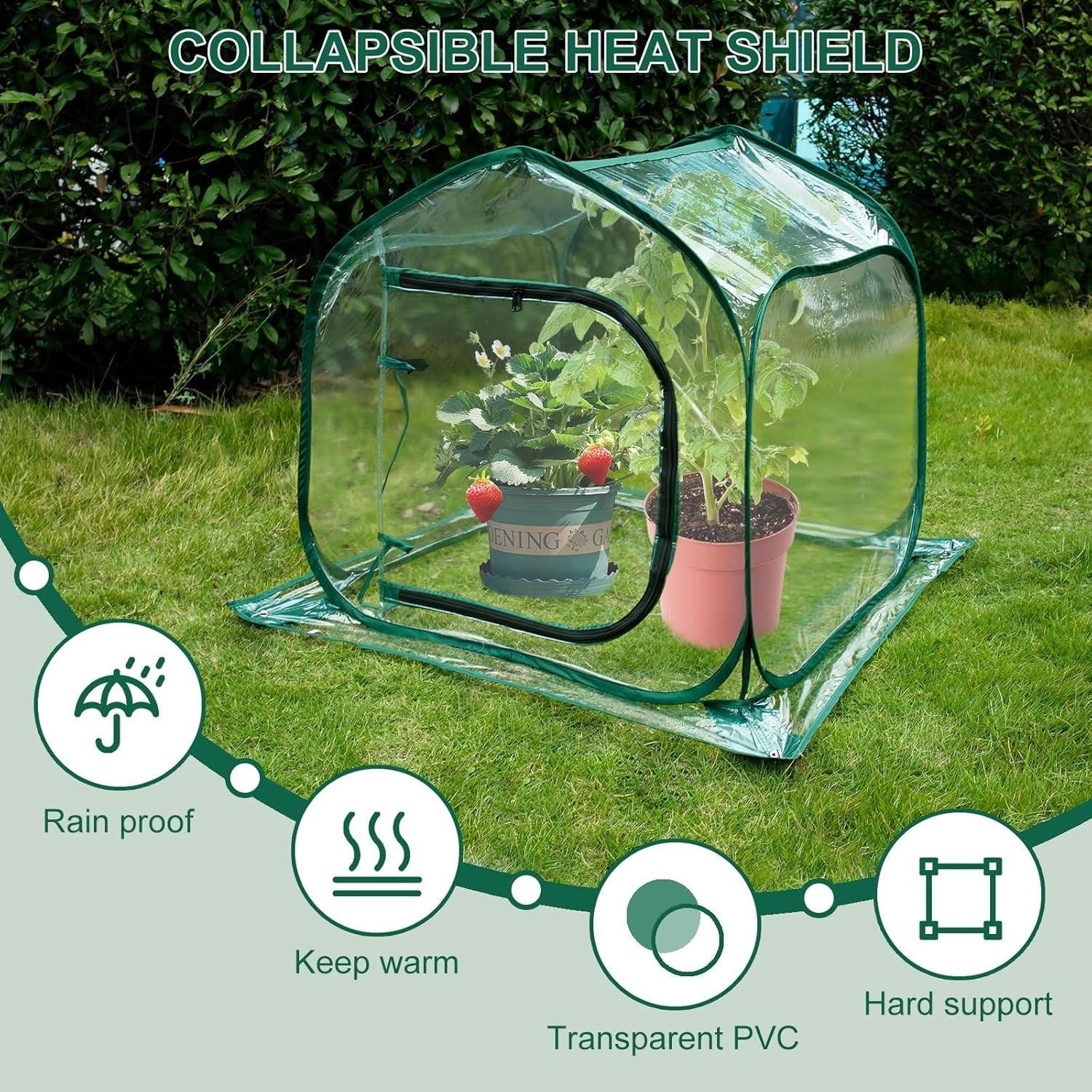 Mini Foldable PVC Greenhouse Tent 80x80x80cm Pop-Up Plant Cover Outdoor