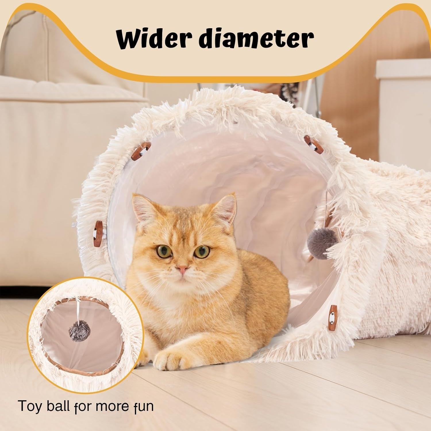 Cat Tunnel Bed Plush Donut Play Tunnel Large Circle w Cushion Beige