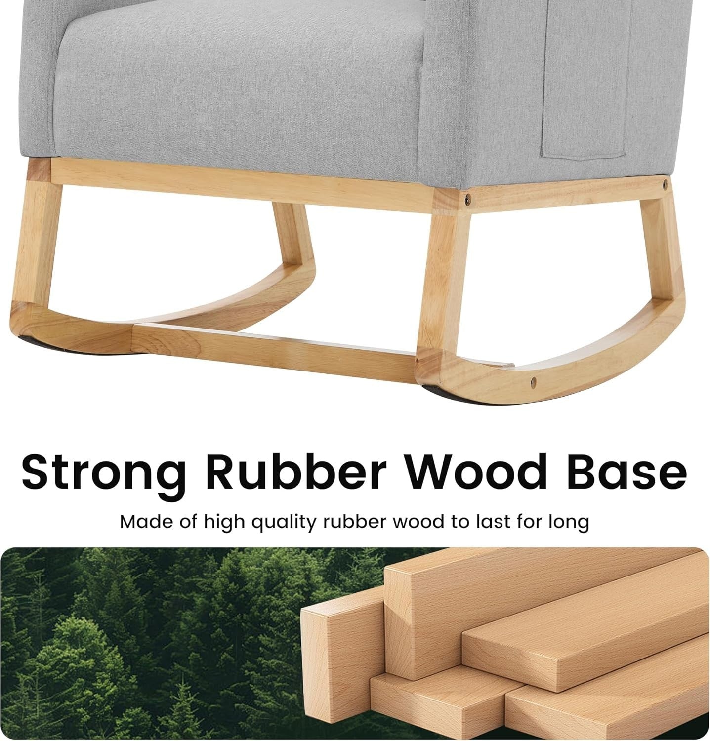 Ergonomic High Back Nursing Rocker with Side Storage & Sturdy Wooden Base