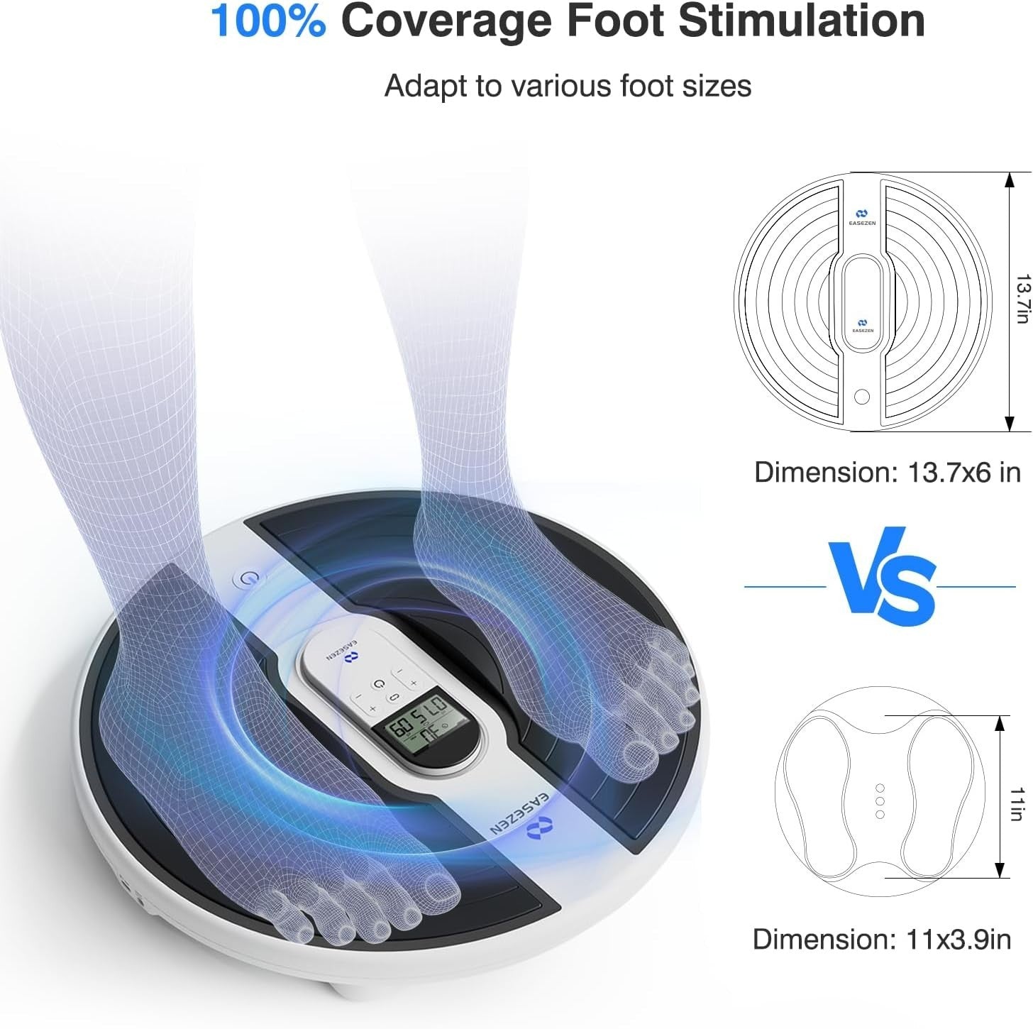 Cordless EMS TENS Foot Massager 10 Modes 20 Intensities Pain Relief White