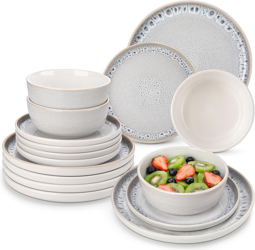 36pc Grey Stoneware Dinner Set Plates Bowls Reactive Glaze Service for 12