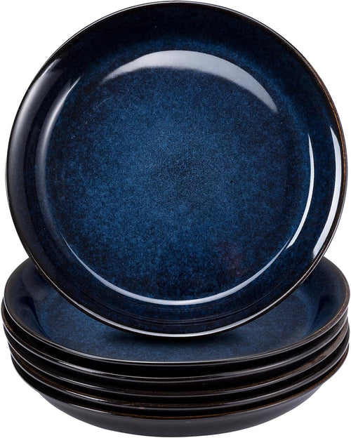 6pc Blue Glazed Dinner Plates 19cm Stoneware Scratch Resistant Dishwasher Safe