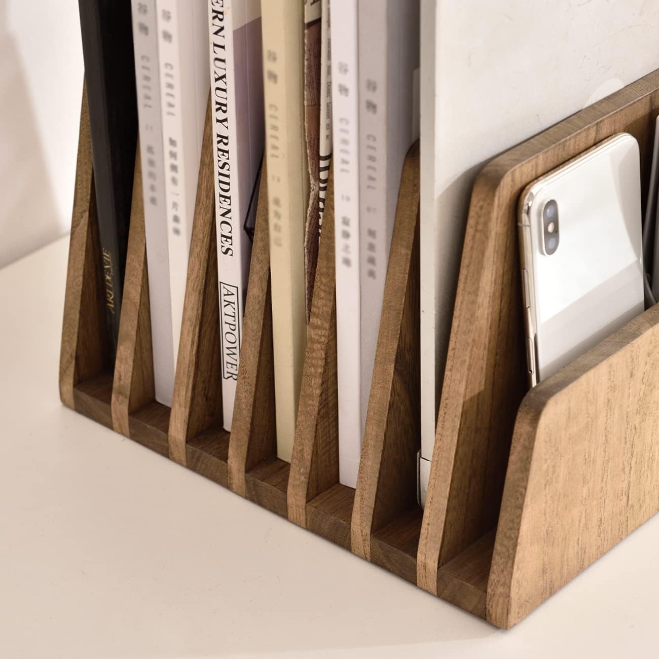 Dark Brown Wooden Desk File Sorter 7-Slot Organiser Stand Rack