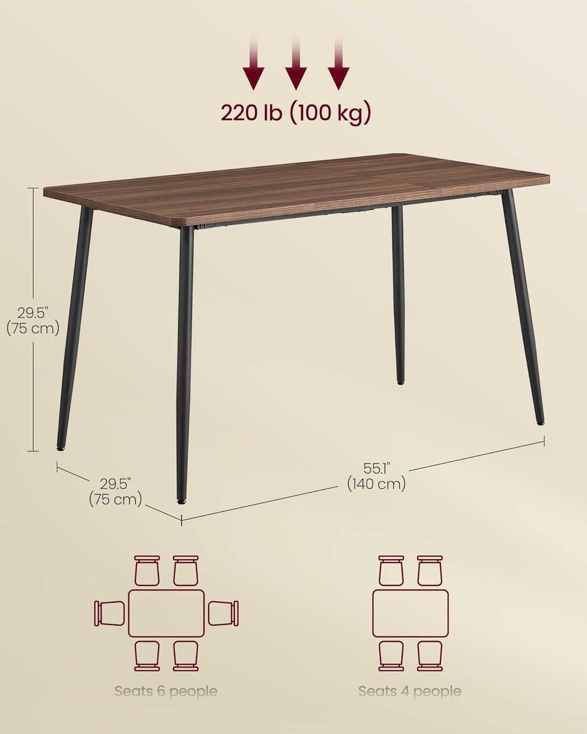 Walnut Dining Table 4-6 Seater 140cm Modern Heat-Resistant Quick Setup