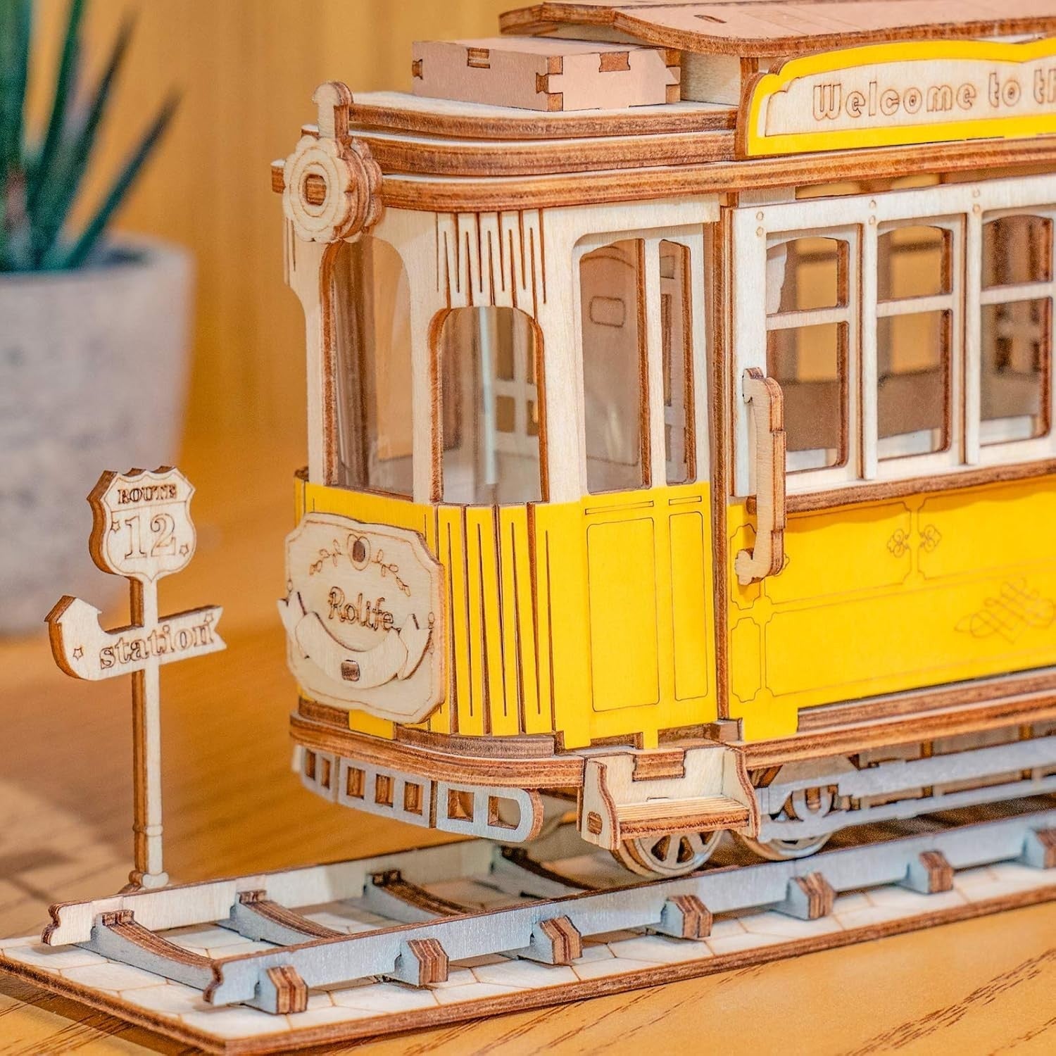 3D Wooden Tramcar Puzzle Kit for Adults – Retro Model Build Gift Toy