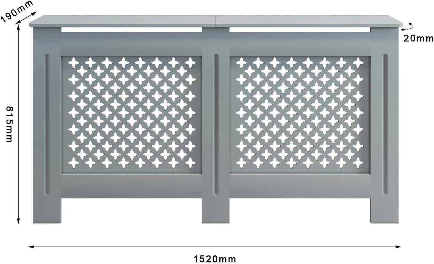 Grey Radiator Cover Cabinet with Shelf Modern MDF Slatted Design, Large