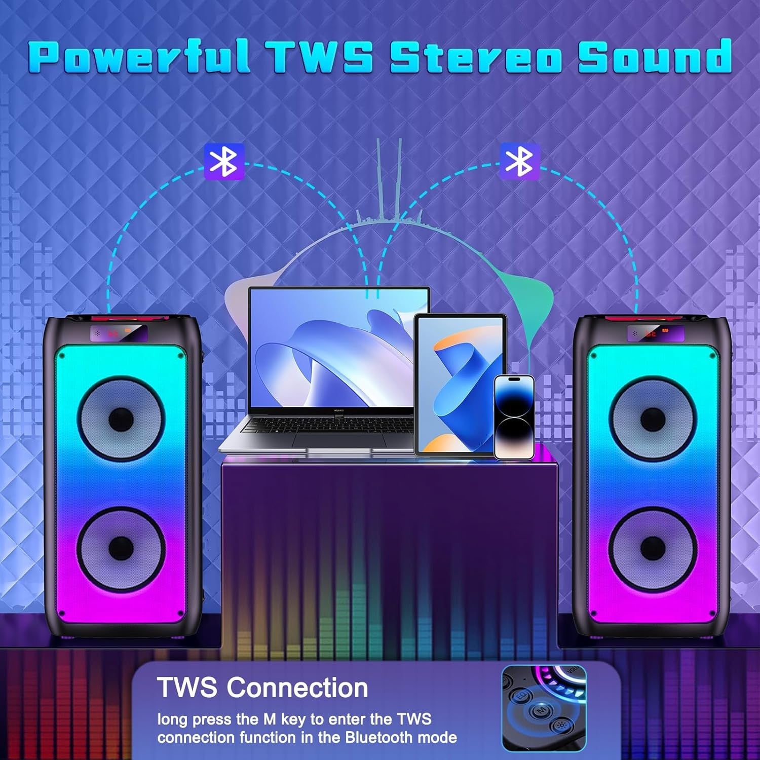 Portable Karaoke Machine 2 Wireless Bluetooth PA Speaker LED