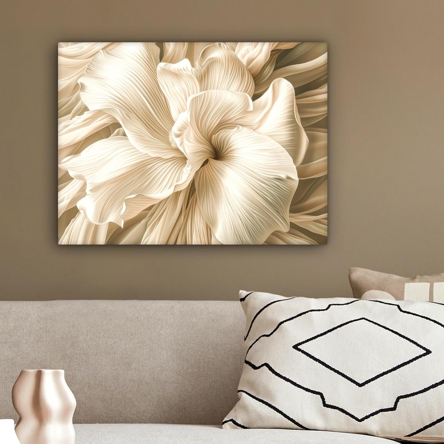 Beige Flower Canvas Wall Art 40x30cm Framed Floral Print