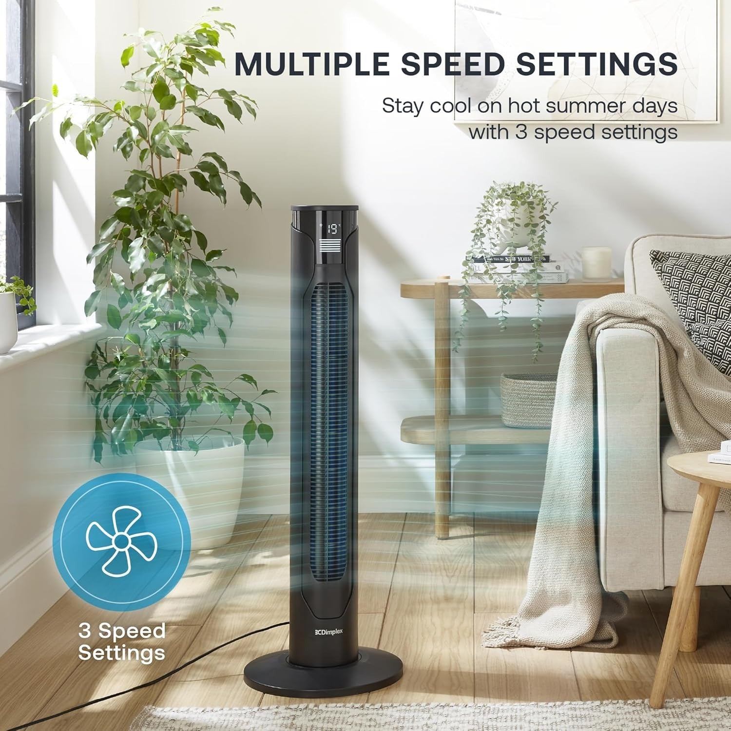 96cm Tower Fan – LED Display Silent Cooling w/Remote, Timer & 3-Speed Settings