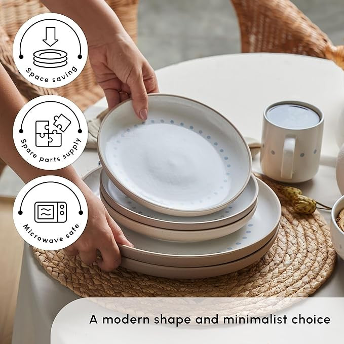 16 Piece Ceramic Dinner Set for 4 Plates Bowls Mugs Glazed Multi Color