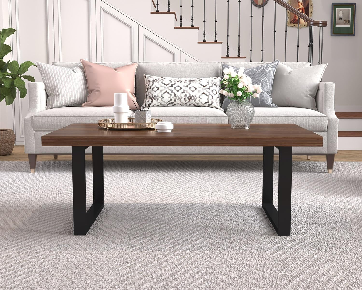 Walnut Oak Coffee Table 100x55cm Sturdy Modern Rustic Wood Metal Design