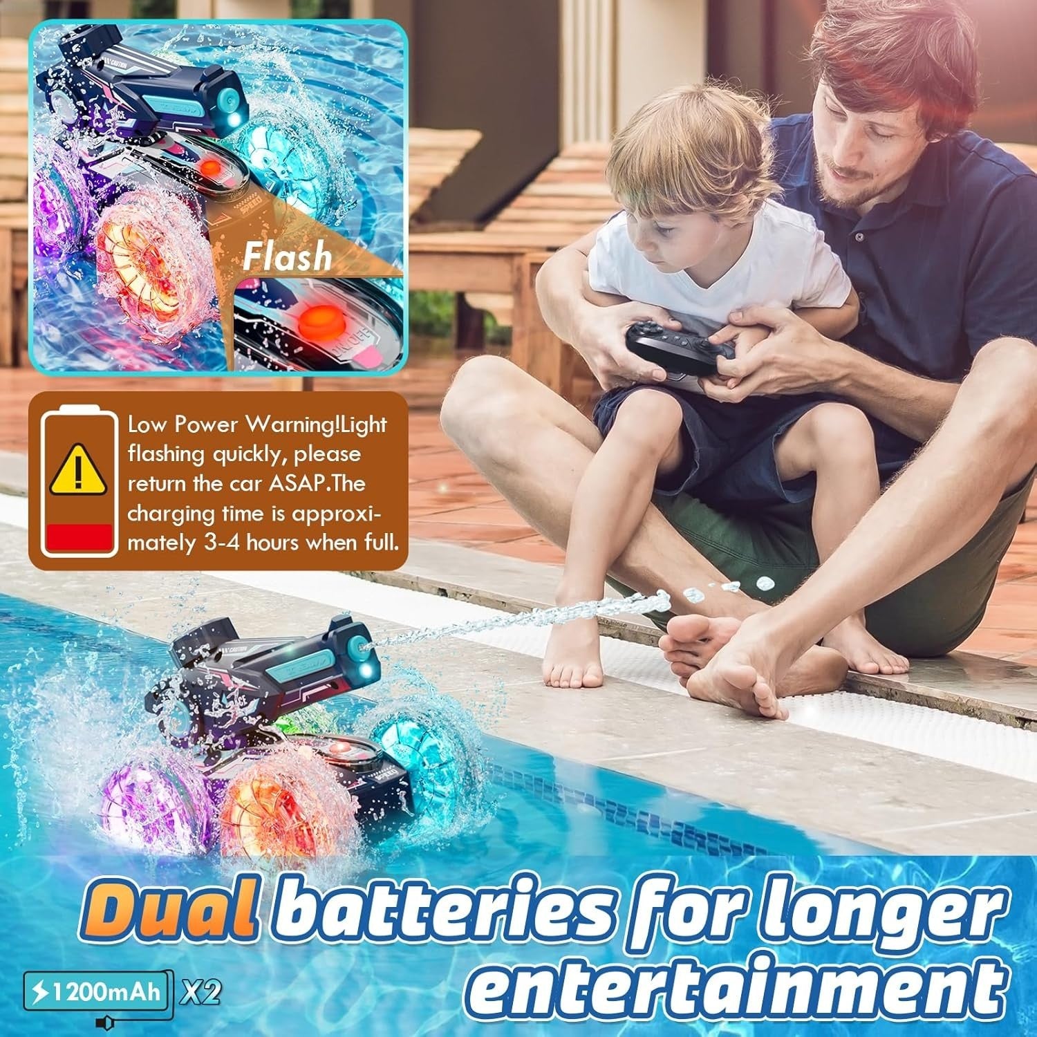 3-in-1 Amphibious RC Car with Water Gun & LED Lights – Kids Outdoor Toy