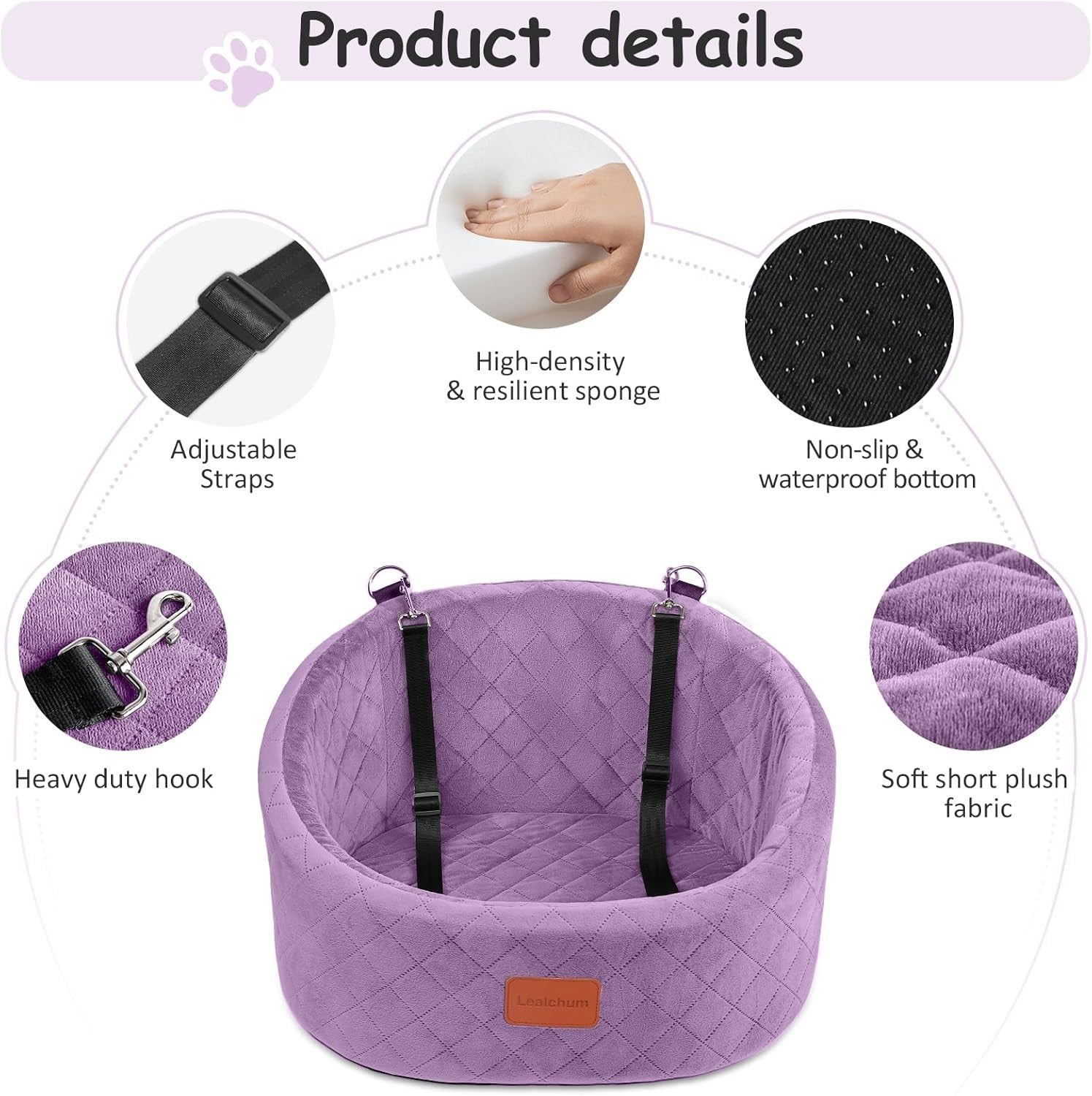 Small Dog Car Bed Travel Booster Seat Memory Foam Washable Pet Carrier