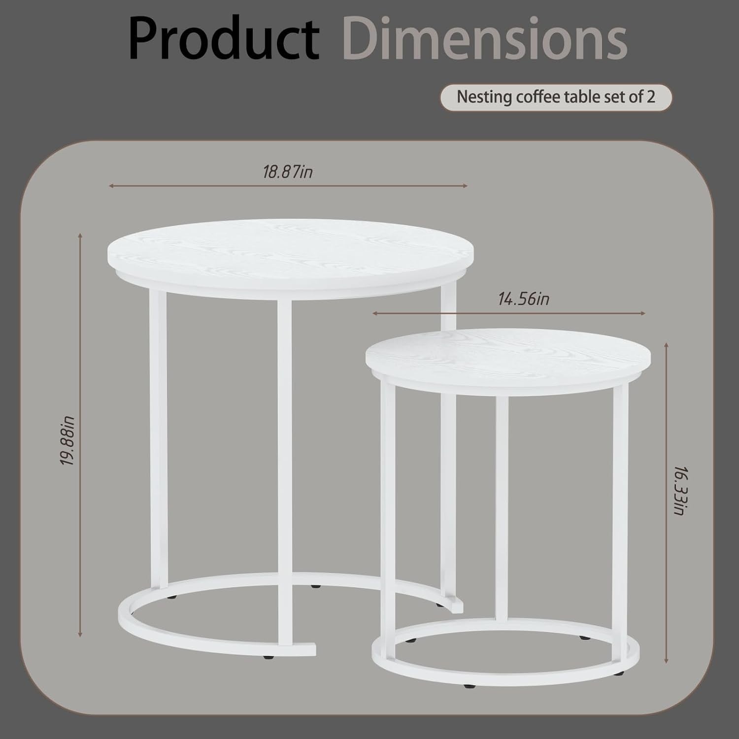 Nesting Coffee Tables Set of 2 Round White Marble Top Metal Frame Living Room