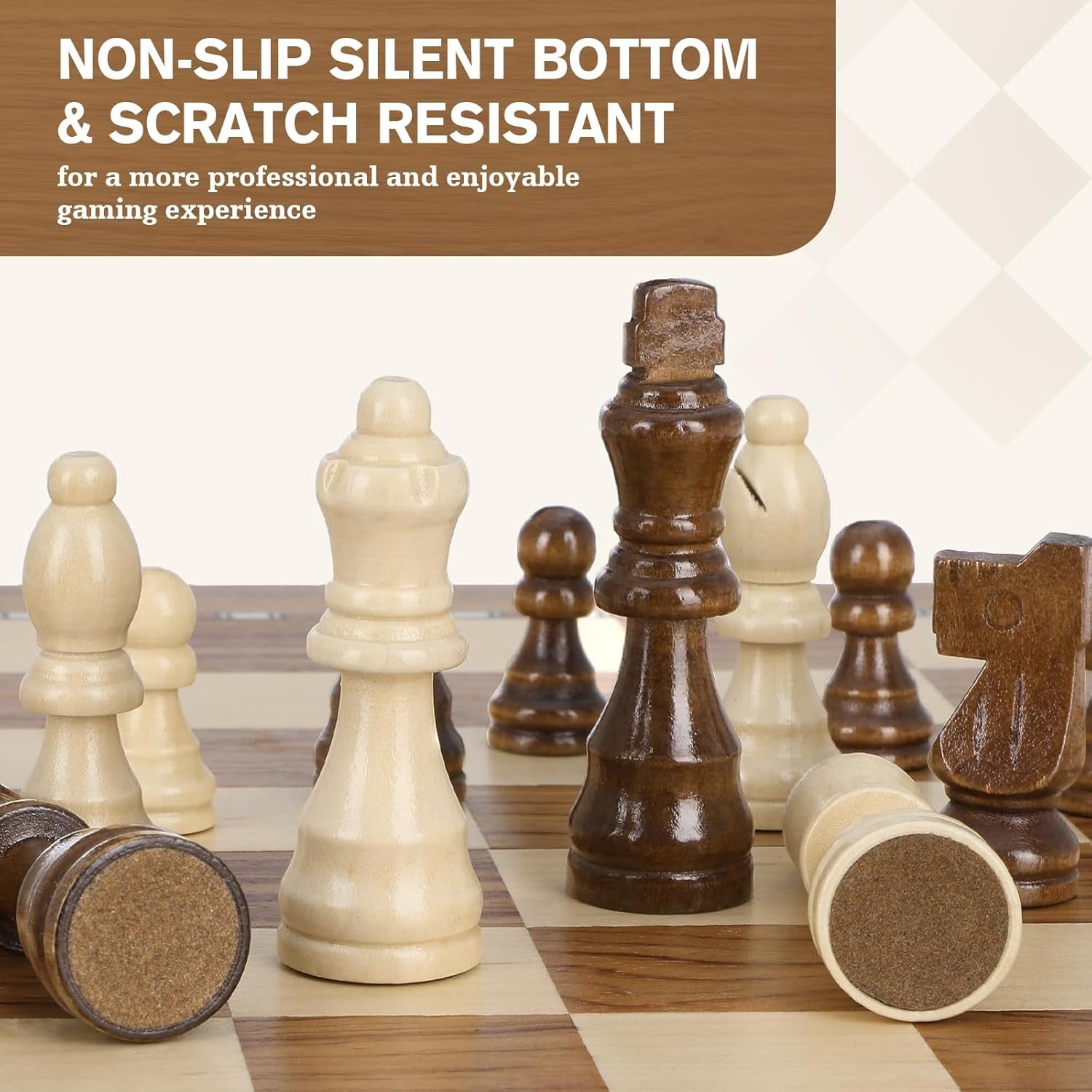 38cm Magnetic Wooden Folding Chess Set with Extra Queens & Storage Box