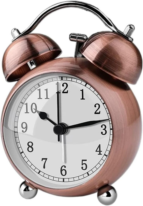 Mini Twin Bell Alarm Clock 3 Inch Loud Silent Non Ticking Battery Bedside