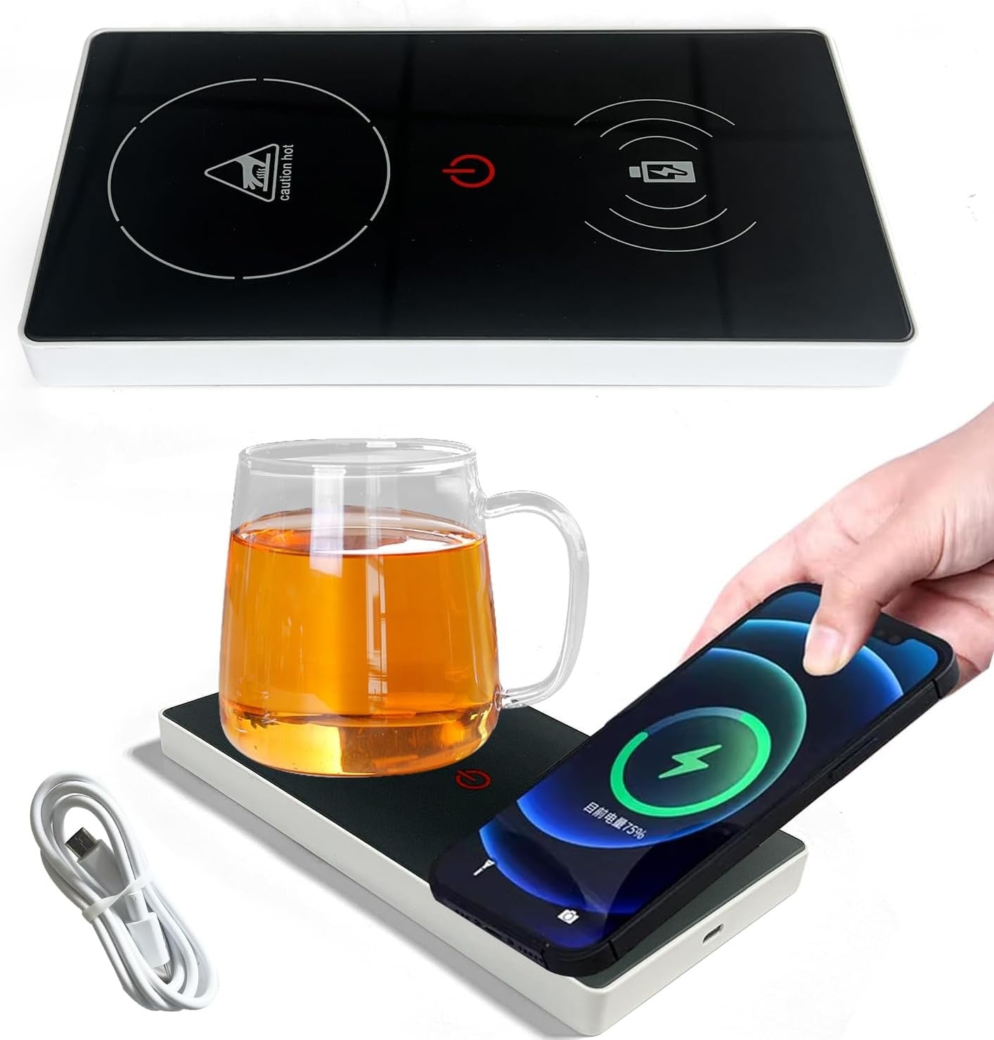 White USB Coffee Mug Warmer 2in1 Smart Desk Heater