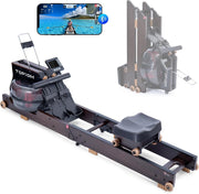Foldable Oak Wood Water Rowing Machine Bluetooth TM3 Display Home Rower 182KG