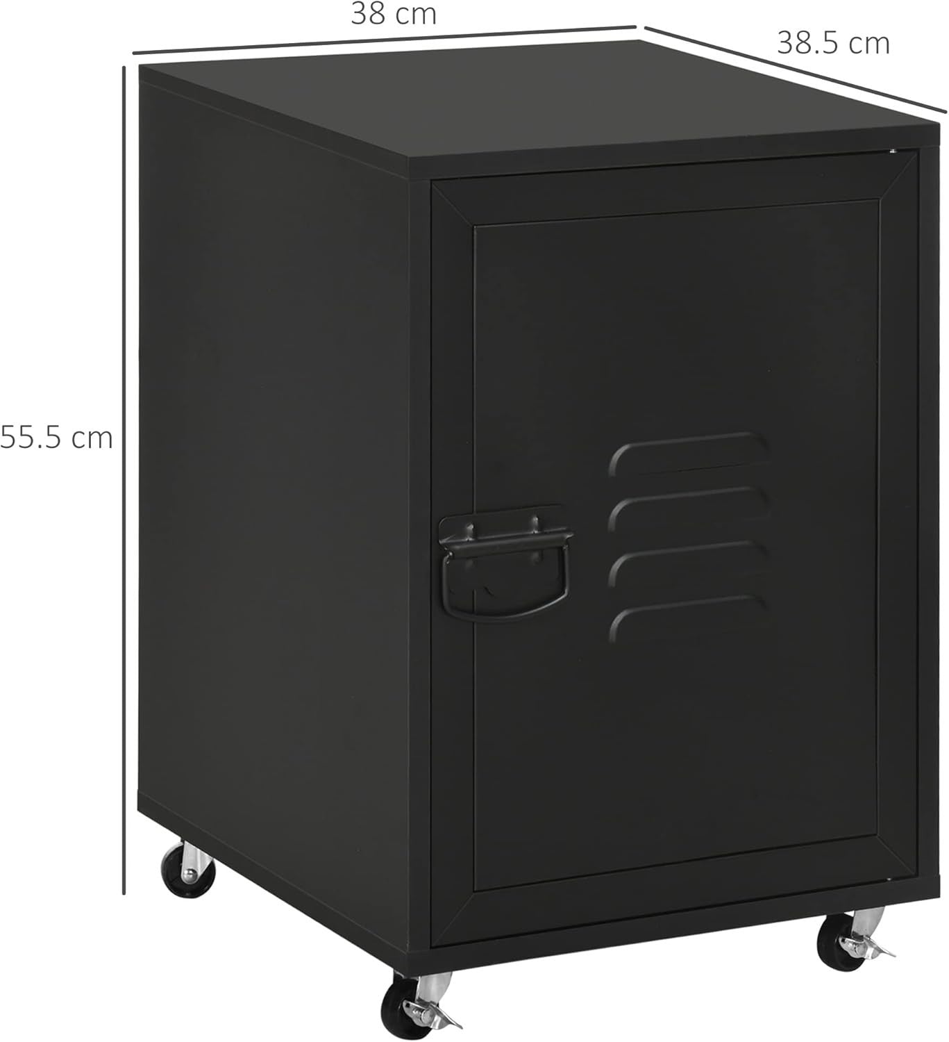 Black Rolling Filing Cabinet 55cm Metal Door Mobile Office Storage