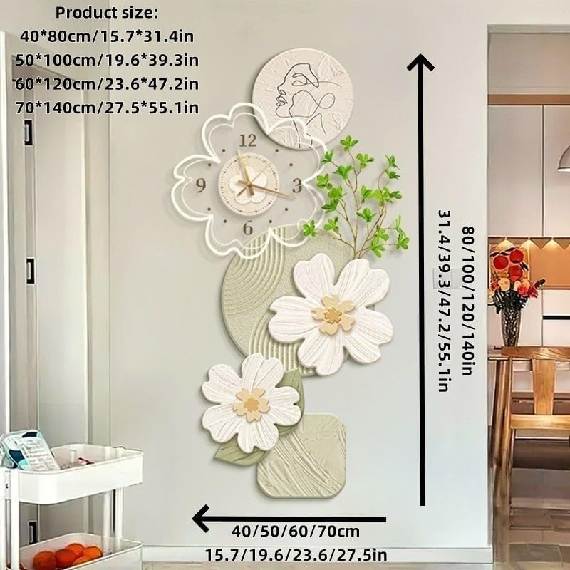 Floral LED Wall Clock 80cm Modern Acrylic Art Decor Silent Bedroom Living Room