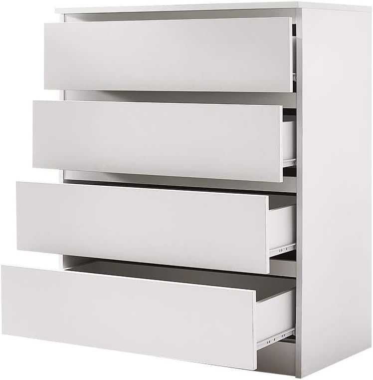 White 4 Drawer Chest | Modern Slim Storage Unit | Bedroom Hall Cabinet