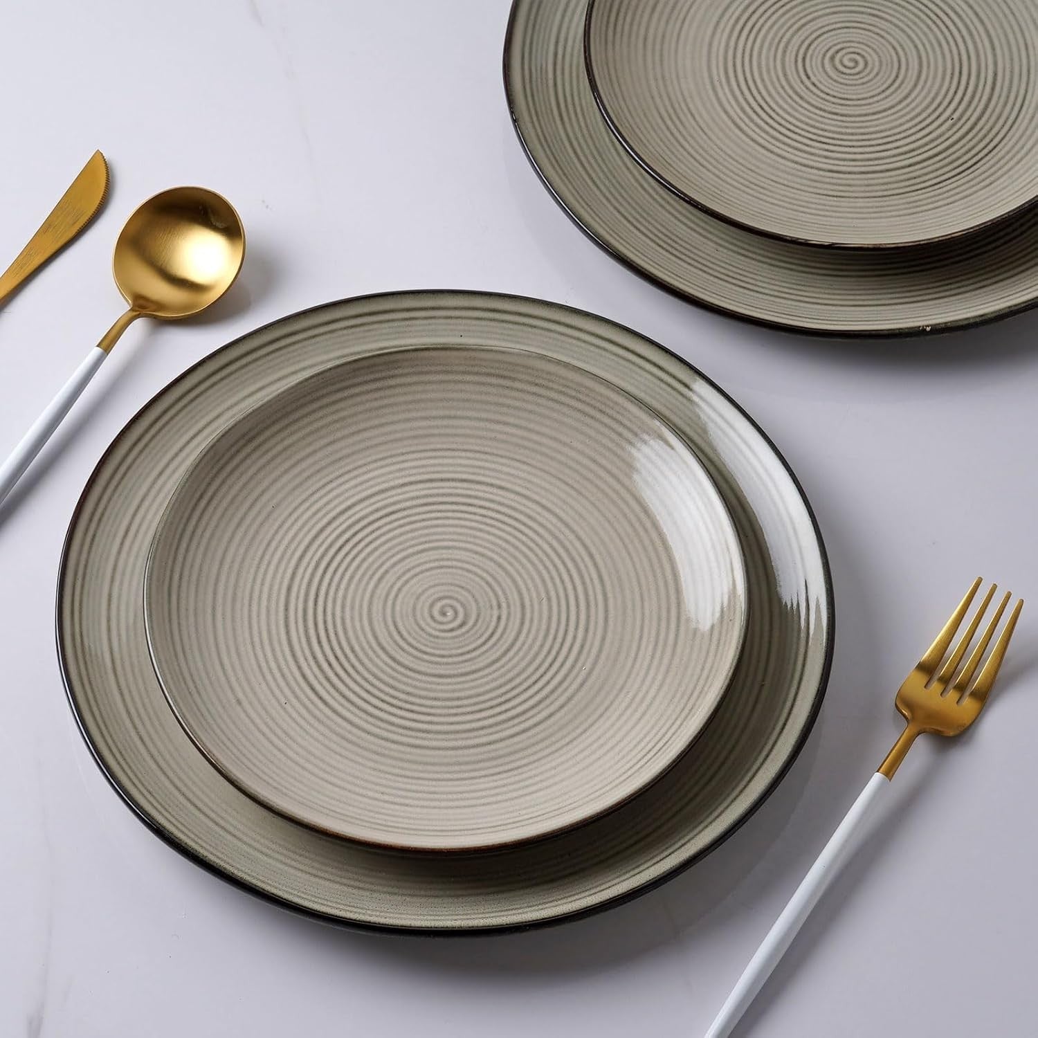 18pc Stoneware Dinner Set Swirl Plates Bowls Microwave Dishwasher Safe