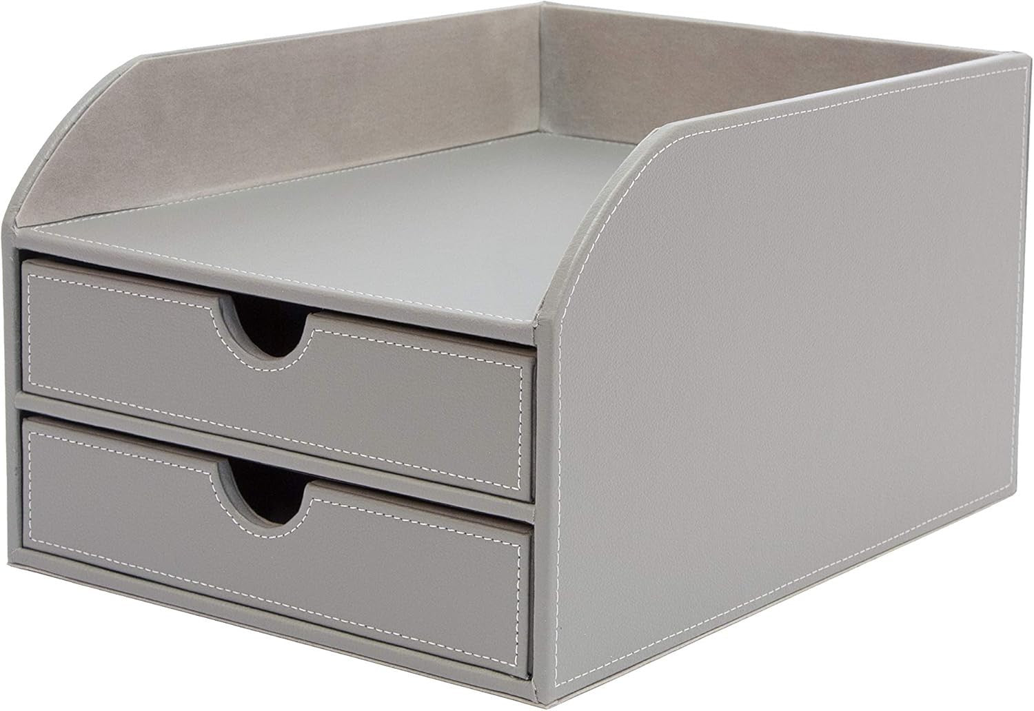 Grey Faux Leather 2-Tier Desk Paper Sorter A4 Document Organiser