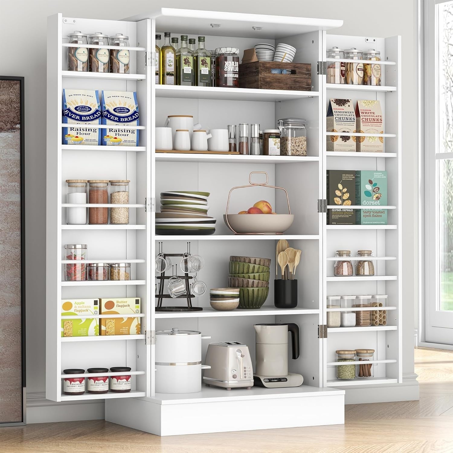 Kitchen Pantry Cupboard Cabinet White Adjustable Storage Organizer