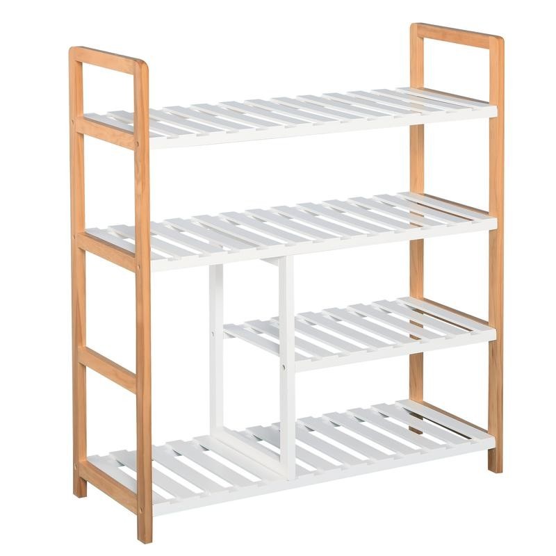 4-Tier Wooden Shoe Rack Stand – Freestanding Slatted Storage Shelf