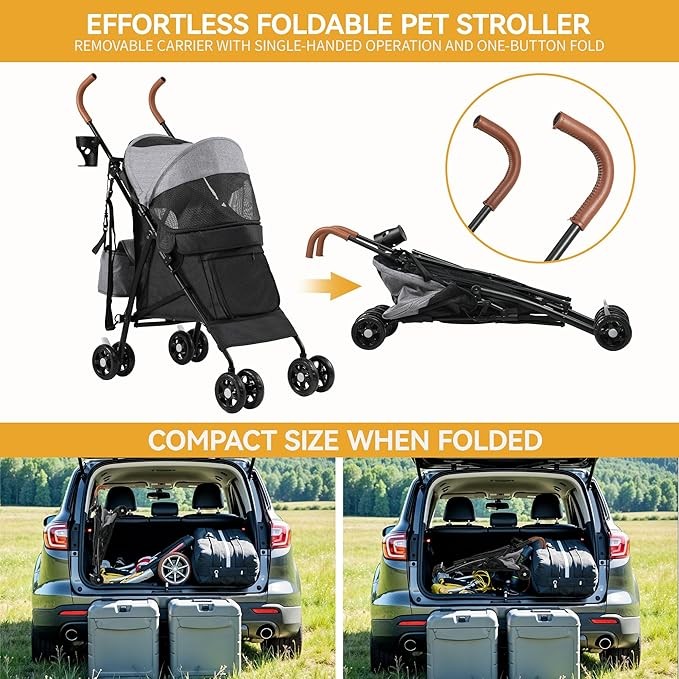 Dog Stroller Folding Pet Pushchair 4 Wheel Travel Pram Medium Dogs 22kg