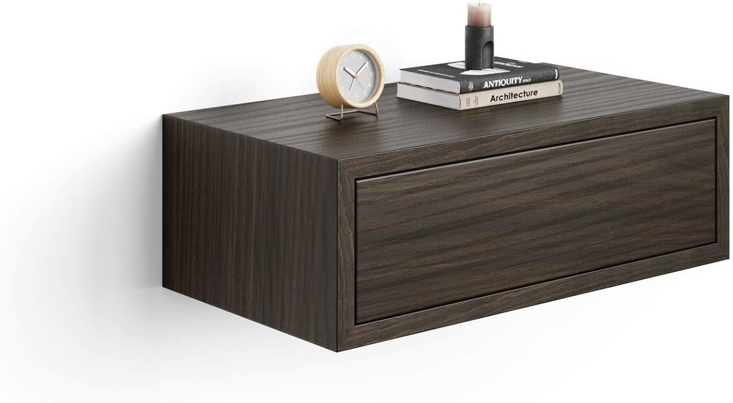Floating Dark Walnut Wall Bedside Table with Drawer – Modern Space Saving