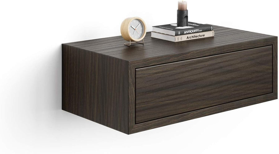 Floating Dark Walnut Wall Bedside Table with Drawer – Modern Space Saving