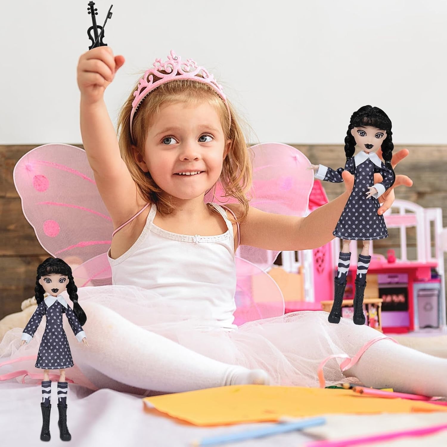 10 Inch Collectible Fashion Doll Black Dress Coat Violin Accessories