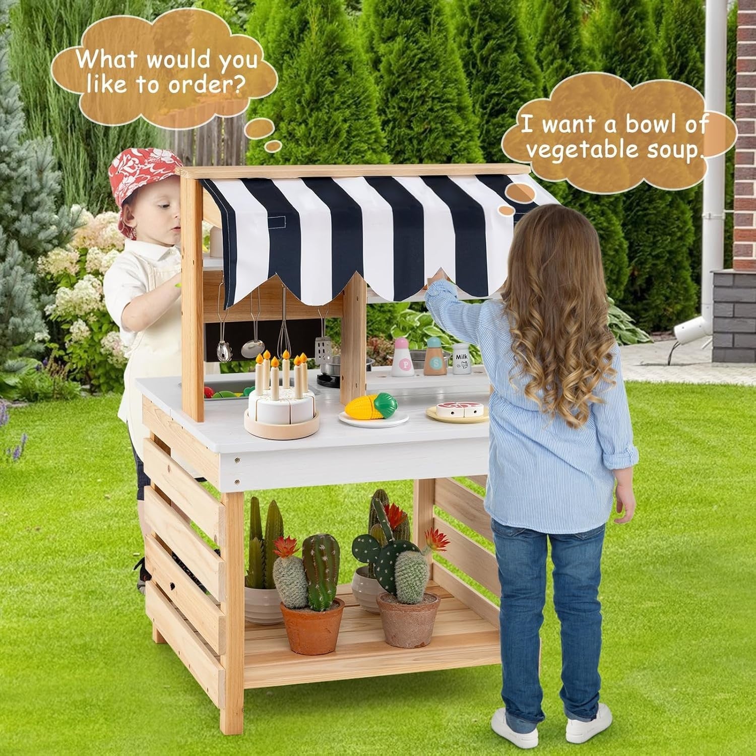 Wooden Mud Kitchen Outdoor Kids Play Kitchen Grocery Stand Toy Set