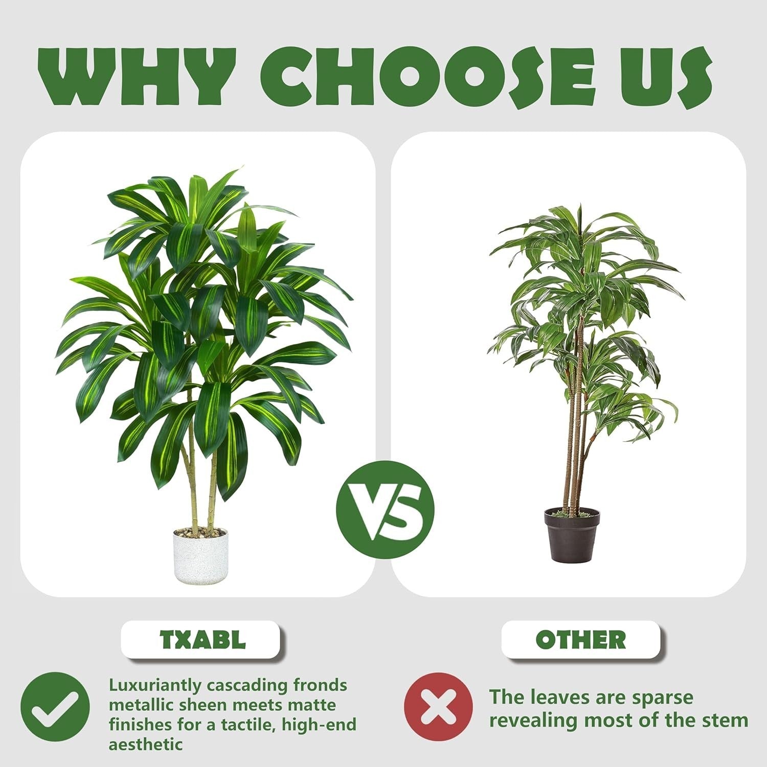2PCS 120cm Dracaena Artificial Trees in Pots Lifelike Indoor Home Decoration