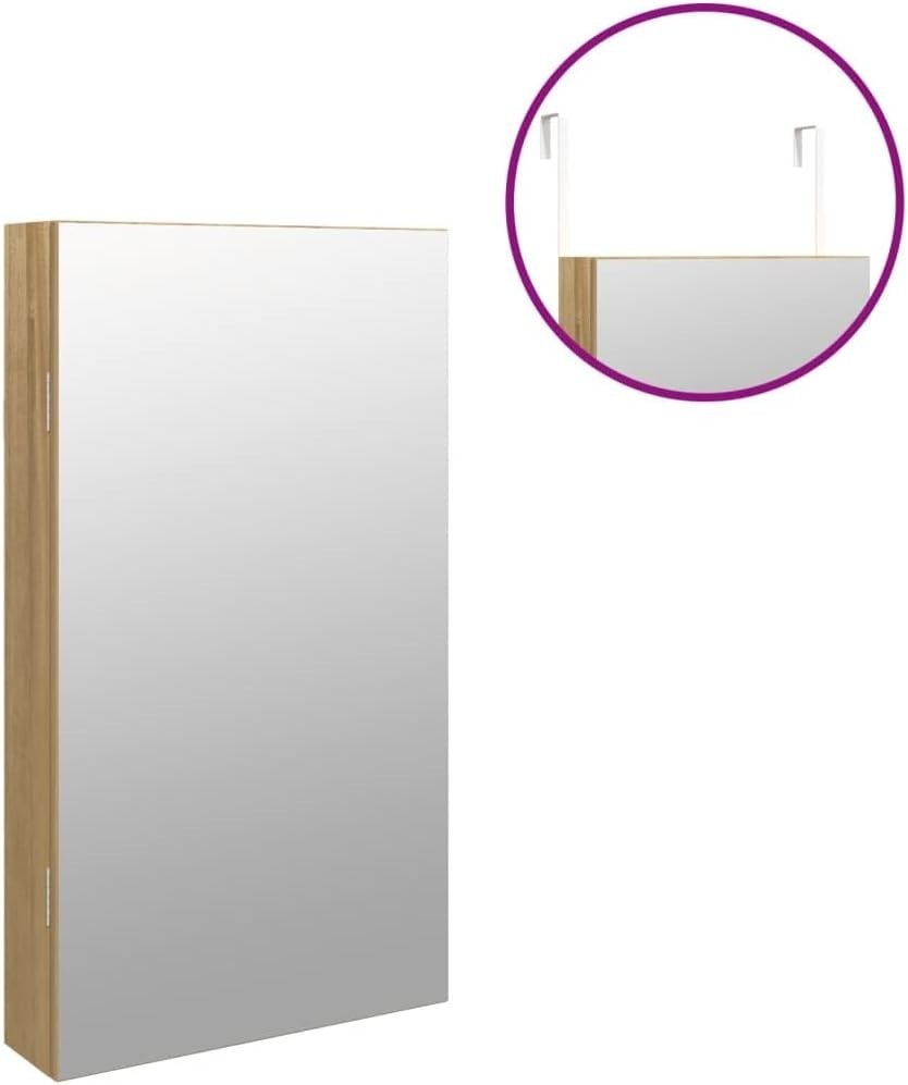 LED Wall Mounted Jewelry Cabinet Frameless Mirror Lockable Organizer Brown