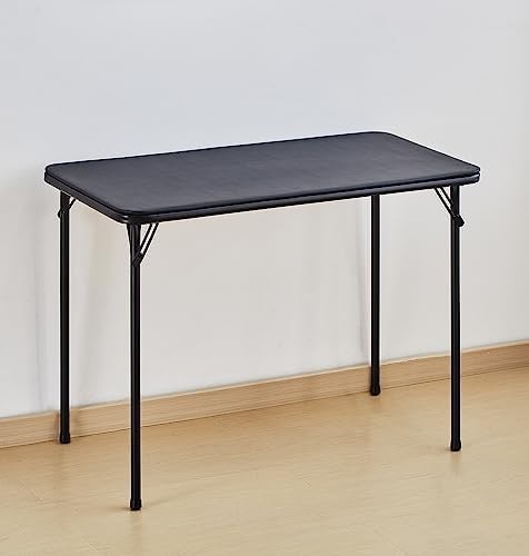 Small Foldable Metal Table with Vinyl Top Black Compact Lightweight Desk