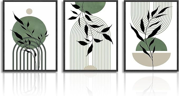 Sage Green Boho Wall Decor Poster 12x16 in Minimalist Abstract Set of 3