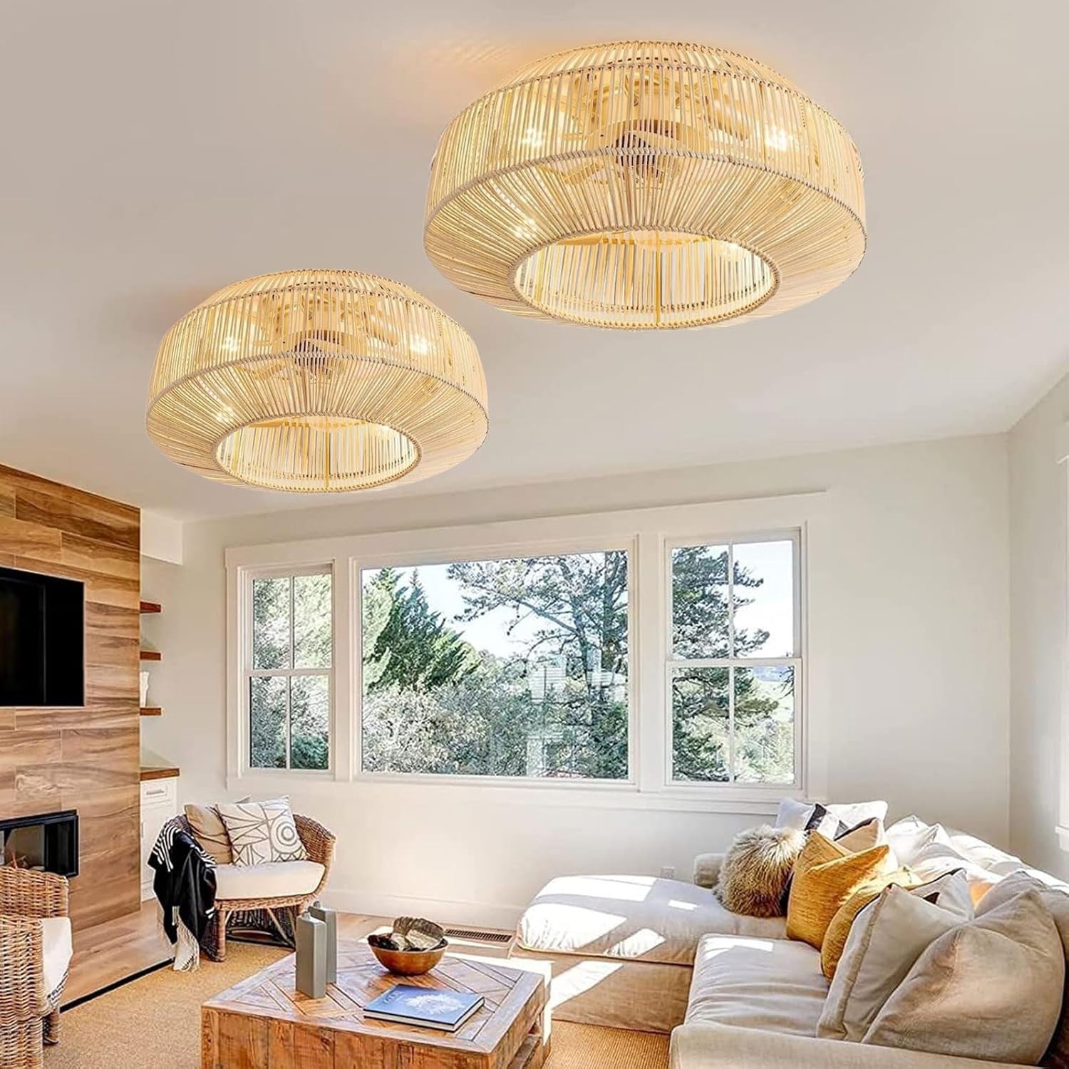 MiiR Rattan Ceiling Fan with Light, 6-Speed, Remote, Vintage Bamboo Design
